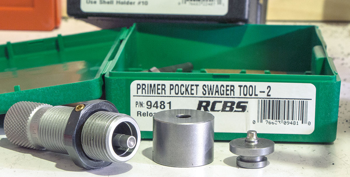 A lot of 223 Remington brass has crimped-in primers. To reload this brass, the crimp will need to be removed with special tooling such as the RCBS Primer Pocket Swager.